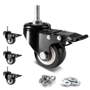 2.5 Inch Threaded Stem Swivel Caster Set of 4,Heavy Duty Casters With Brakes