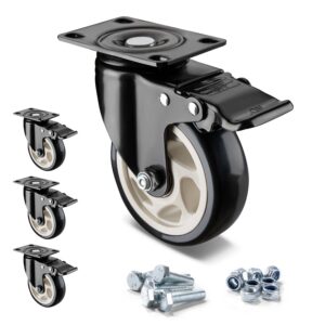 4 Inch Width Heavy Duty Polyurethane Wheels Set of 4,Heavy Duty Casters With Brakes