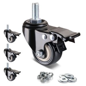 2 Inch Threaded Stem Swivel Caster Set of 4,Heavy Duty Casters With Brakes
