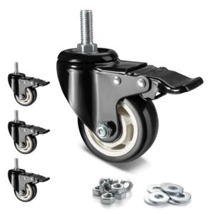 3 Inch Threaded Stem Swivel Caster Set of 4,Heavy Duty Casters With Brakes