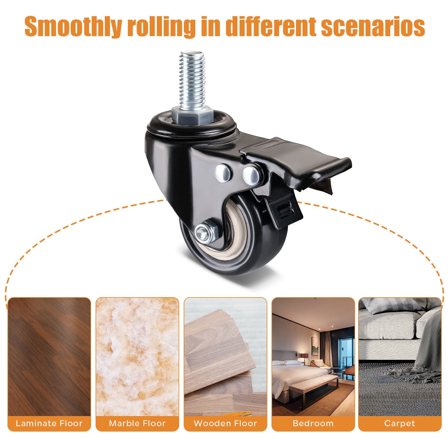 2 Inch Threaded Stem Swivel Caster Set of 4,Heavy Duty Casters With ...