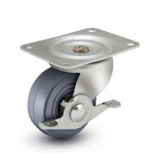 2" Grey Hard Rubber Wheel General-Duty Swivel Plate Caster with Brake
